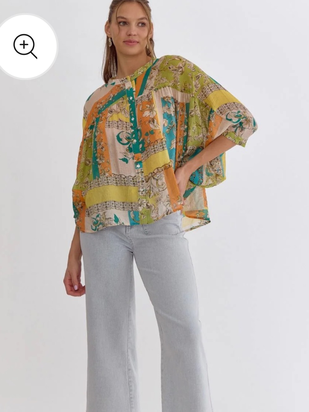 entro Multi-Color Floral Patchwork Tunic Top